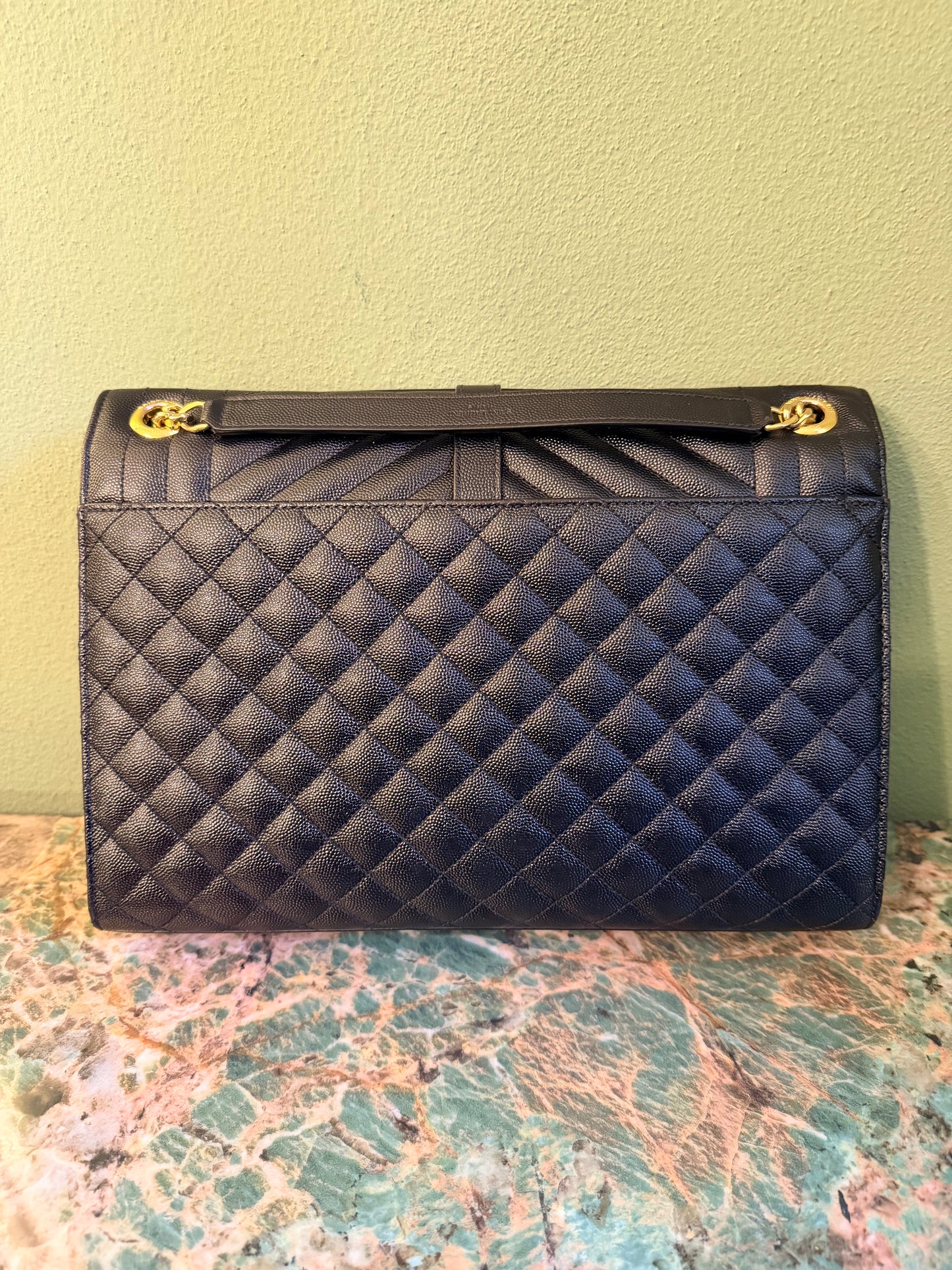 SAINT LAURENT BLACK LARGE ENVELOPE SHOULDER BAG