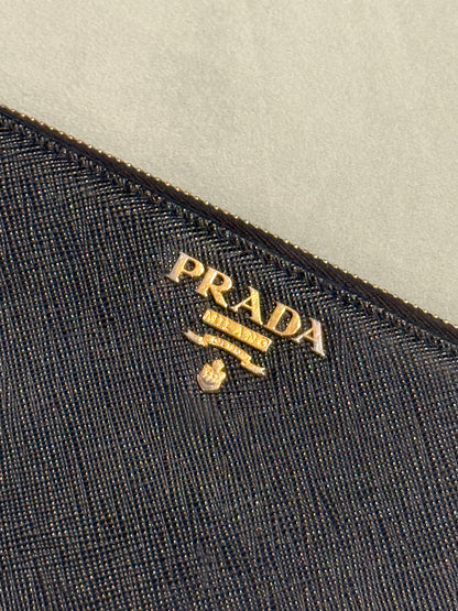 PRADA BLACK SAFFIANO LARGE ZIP AROUND WALLET