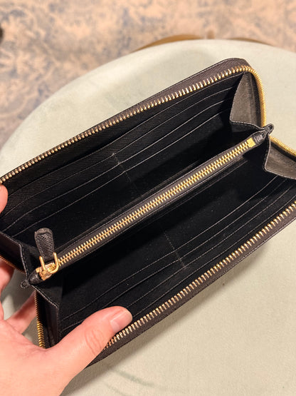 PRADA BLACK SAFFIANO LARGE ZIP AROUND WALLET