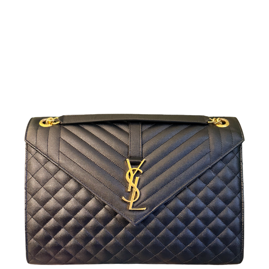 SAINT LAURENT BLACK LARGE ENVELOPE SHOULDER BAG