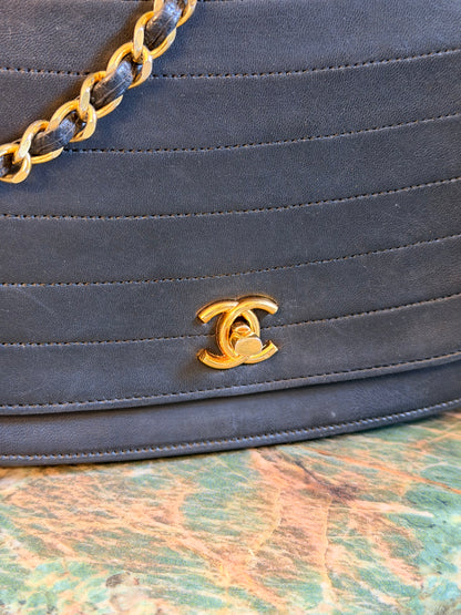 CHANEL BLACK HALF MOON SINGLE FLAP SHOULDER BAG