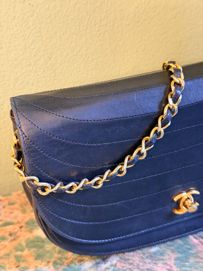 CHANEL BLACK HALF MOON SINGLE FLAP SHOULDER BAG