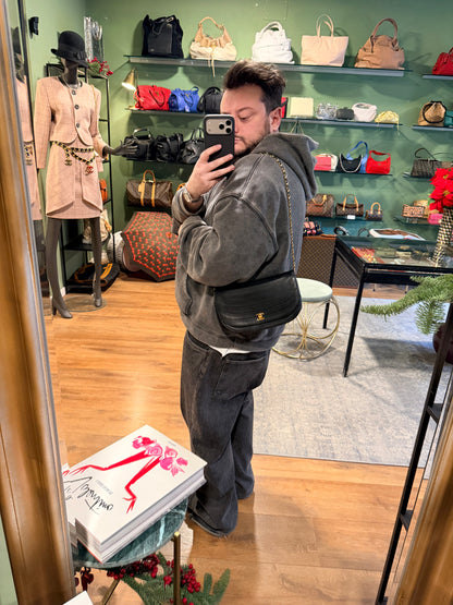 CHANEL BLACK HALF MOON SINGLE FLAP SHOULDER BAG