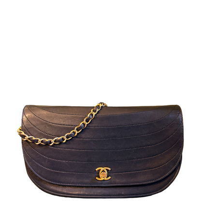 CHANEL BLACK HALF MOON SINGLE FLAP SHOULDER BAG