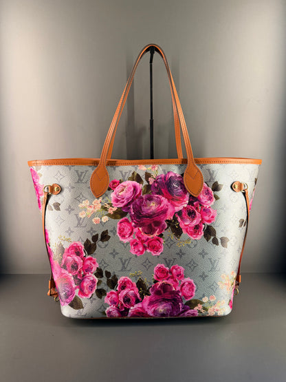 LOUIS VUITTON SILVER GARDEN NEVERFULL MM SHOPPING TOTE