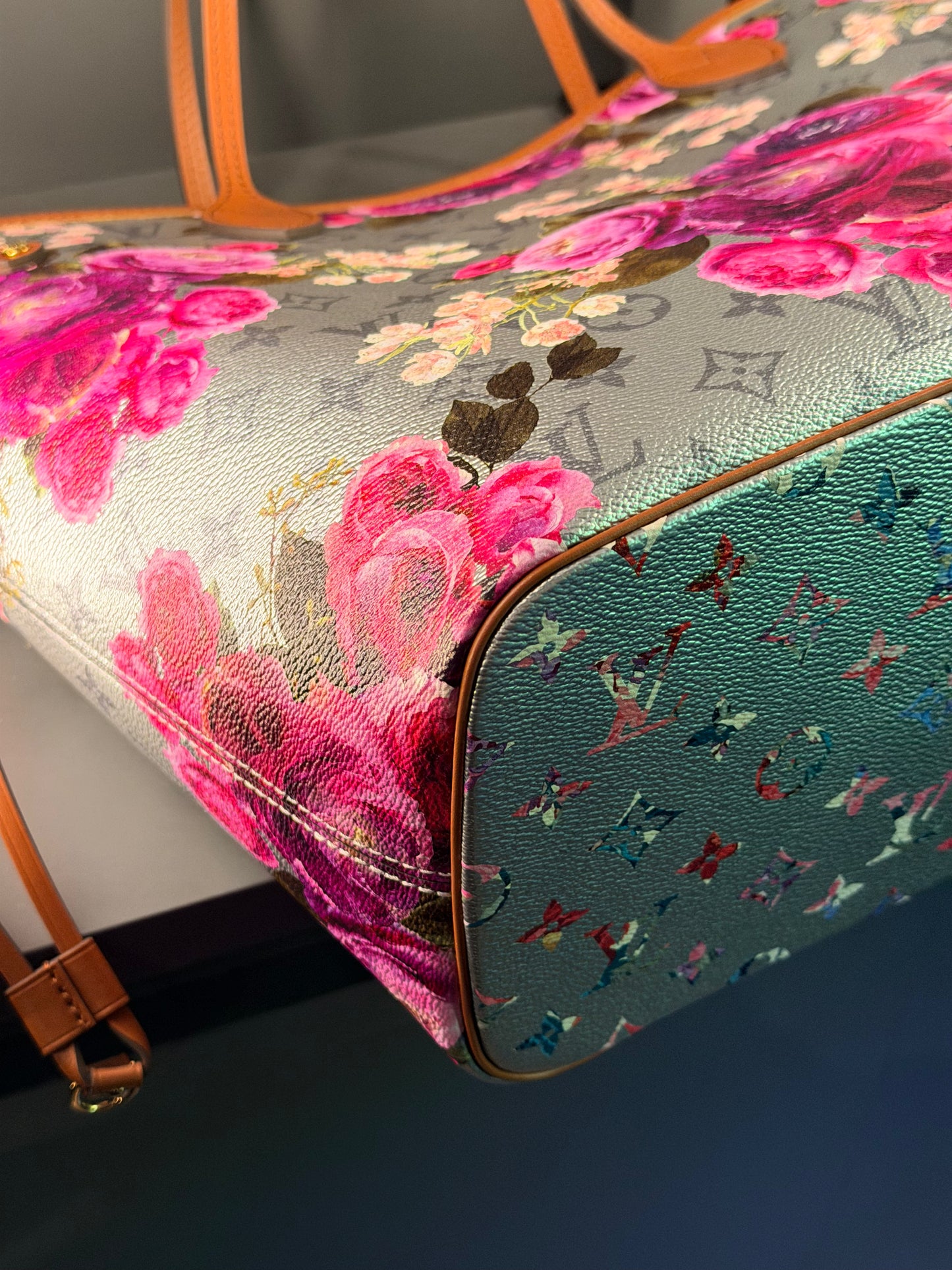 LOUIS VUITTON SILVER GARDEN NEVERFULL MM SHOPPING TOTE