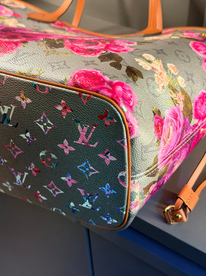 LOUIS VUITTON SILVER GARDEN NEVERFULL MM SHOPPING TOTE
