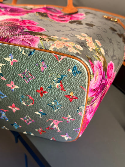 LOUIS VUITTON SILVER GARDEN NEVERFULL MM SHOPPING TOTE