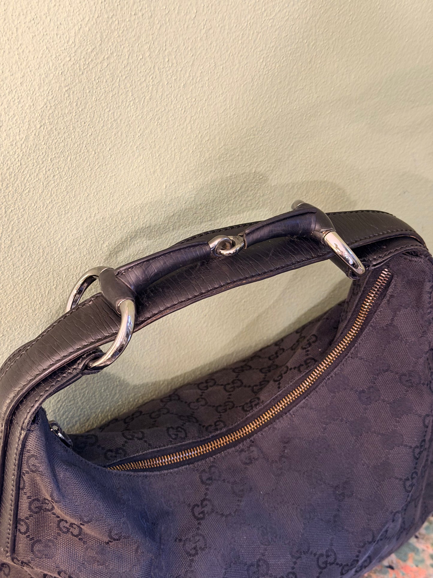 GUCCI BLACK MONOGRAM MEDIUM HORSEBIT HOBO BAG