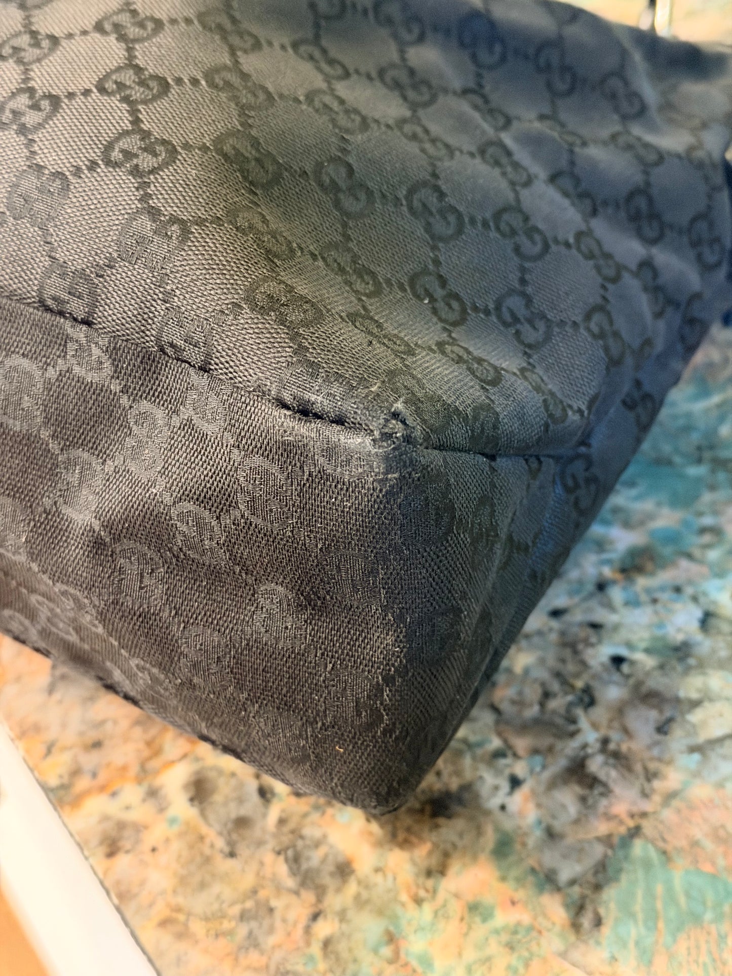 GUCCI BLACK MONOGRAM MEDIUM HORSEBIT HOBO BAG