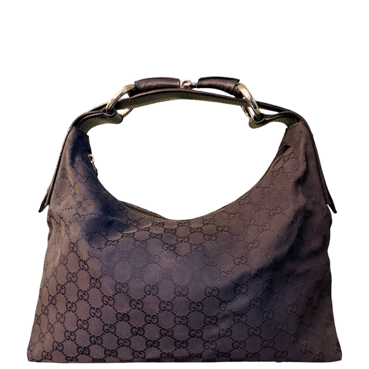 GUCCI BLACK MONOGRAM MEDIUM HORSEBIT HOBO BAG