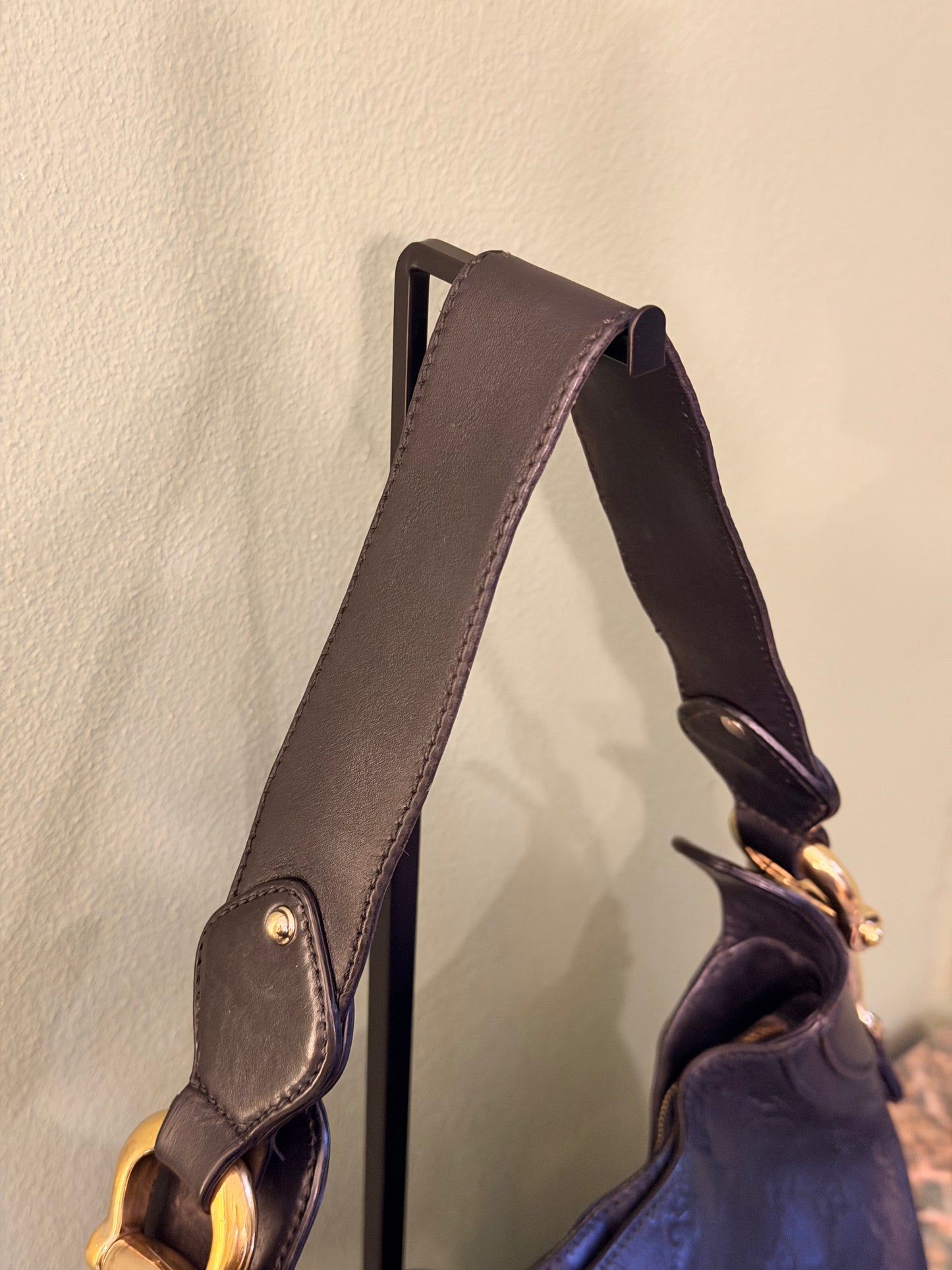 GUCCI BLACK GUCCISSIMA HORSEBIT SHOULDER BAG