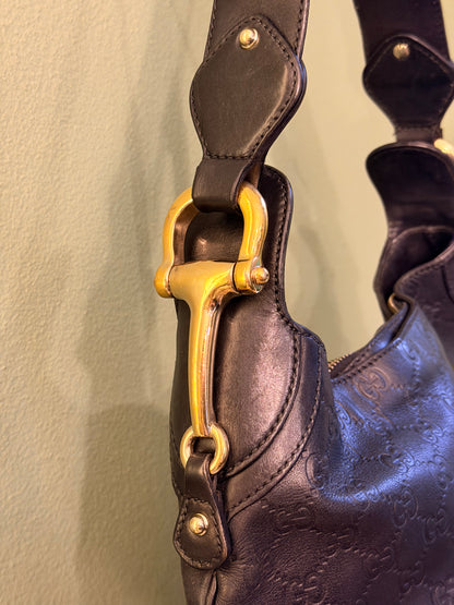 GUCCI BLACK GUCCISSIMA HORSEBIT SHOULDER BAG