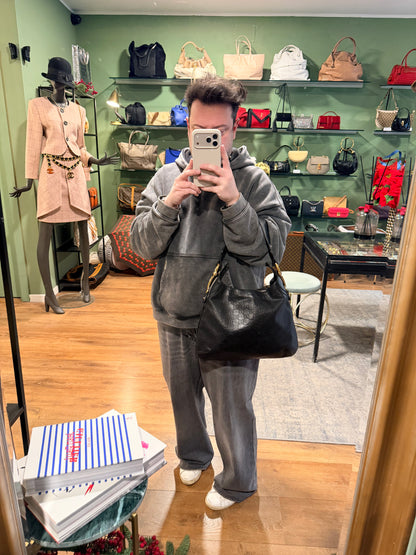 GUCCI BLACK GUCCISSIMA HORSEBIT SHOULDER BAG