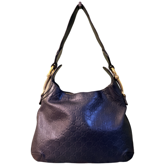 GUCCI BLACK GUCCISSIMA HORSEBIT SHOULDER BAG