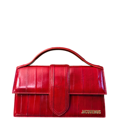 JAQUEMUS DARK RED EEL EMBOSSED LE GRAND BAMBINO CROSSBODY BAG
