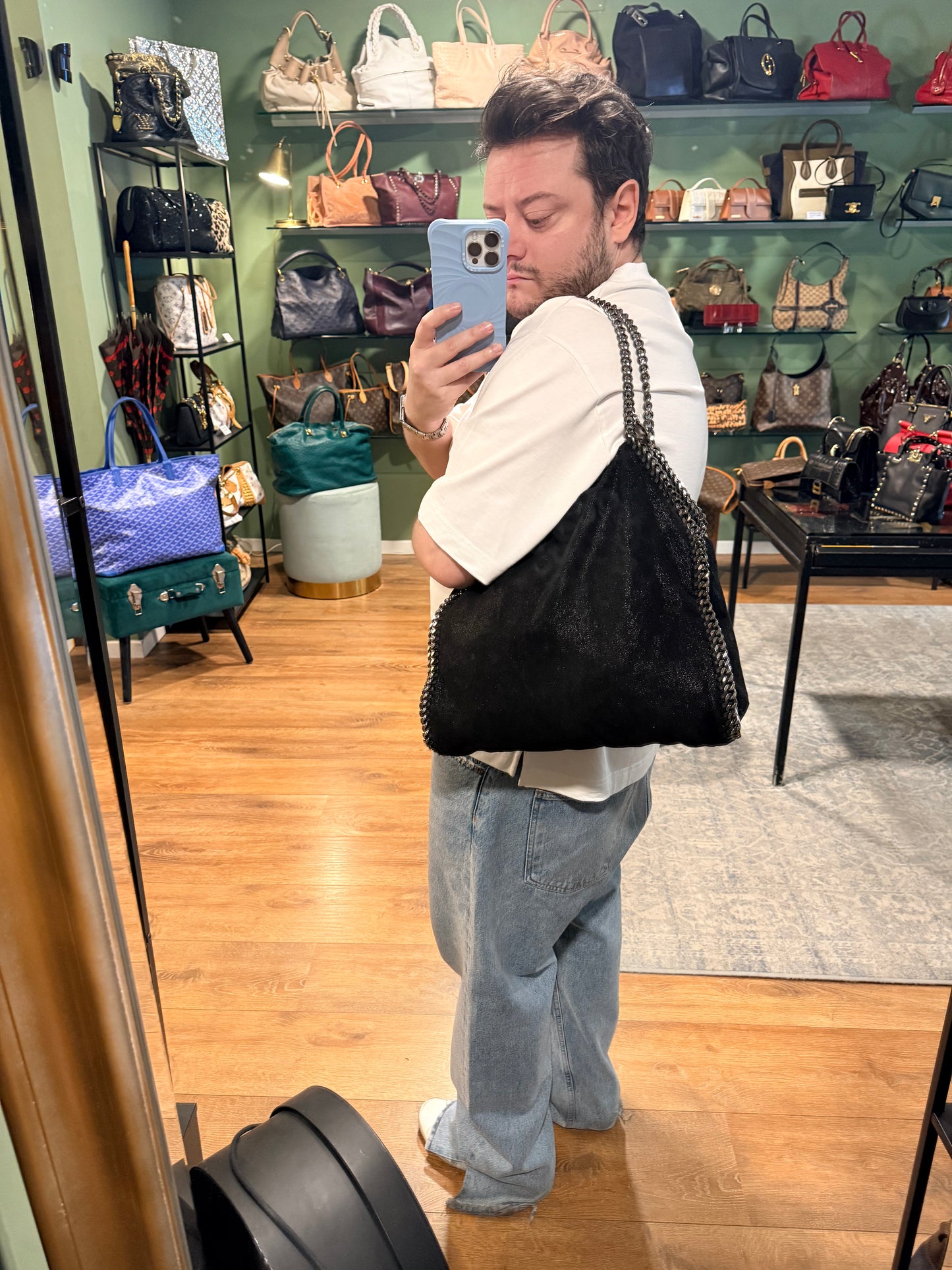 STELLA MCCARTNEY BLACK MEDIUM FALABELLA SHOULDER BAG