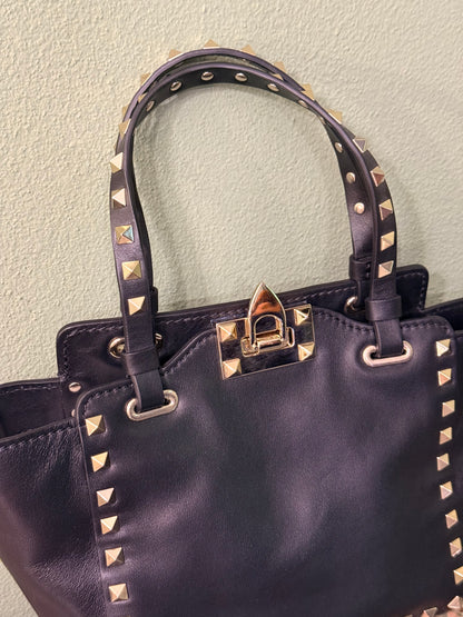 VALENTINO BLACK ROCKSTUD MINI SHOPPING TOTE