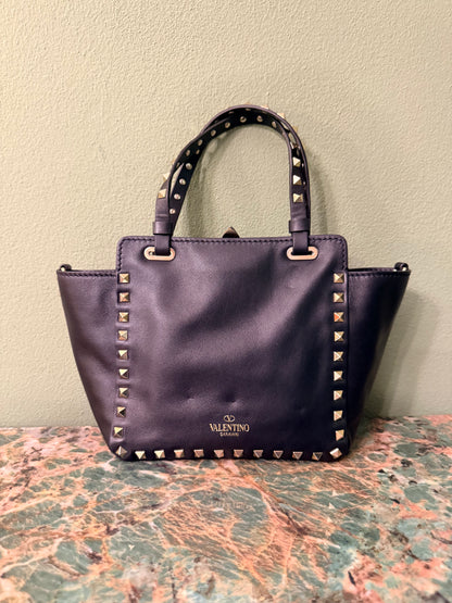 VALENTINO BLACK ROCKSTUD MINI SHOPPING TOTE