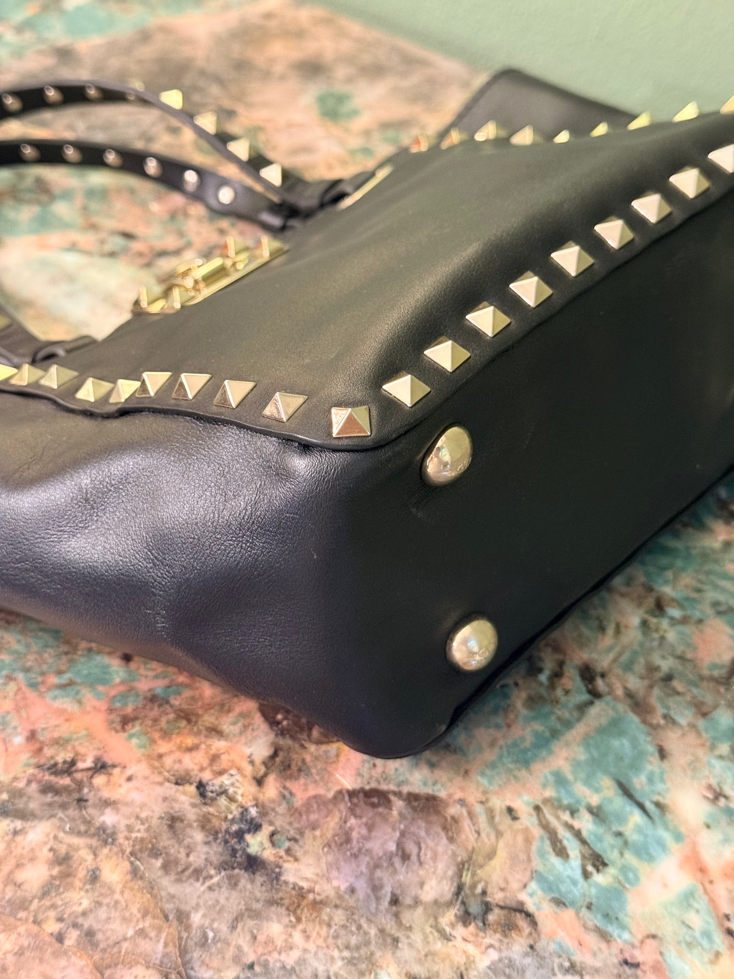 VALENTINO BLACK ROCKSTUD MINI SHOPPING TOTE