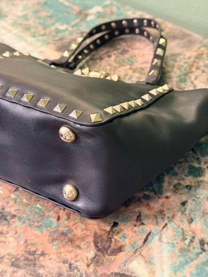 VALENTINO BLACK ROCKSTUD MINI SHOPPING TOTE