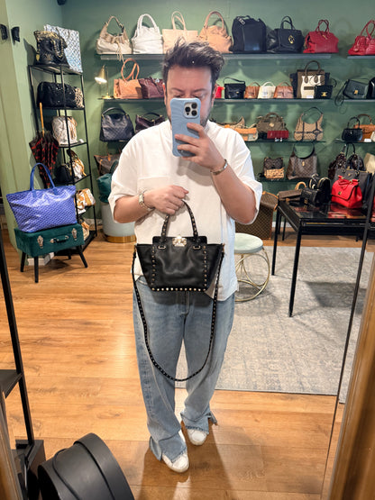 VALENTINO BLACK ROCKSTUD MINI SHOPPING TOTE