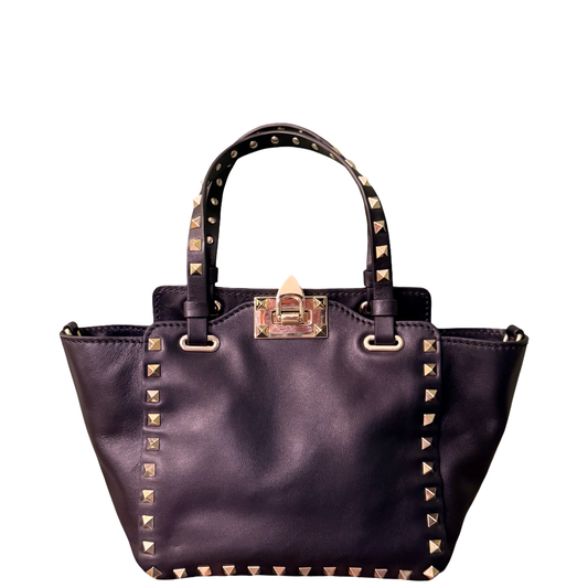 VALENTINO BLACK ROCKSTUD MINI SHOPPING TOTE