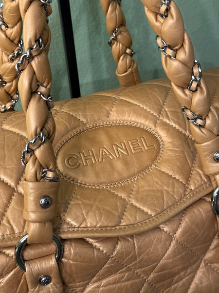 CHANEL GOLD QUILTED LARGE BOSTON BAG