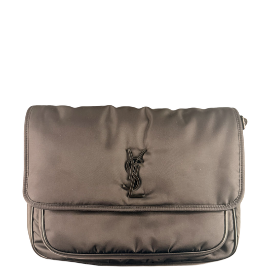 SAINT LAURENT BLACK NYLON NIKI MESSANGER CROSSBODY BAG