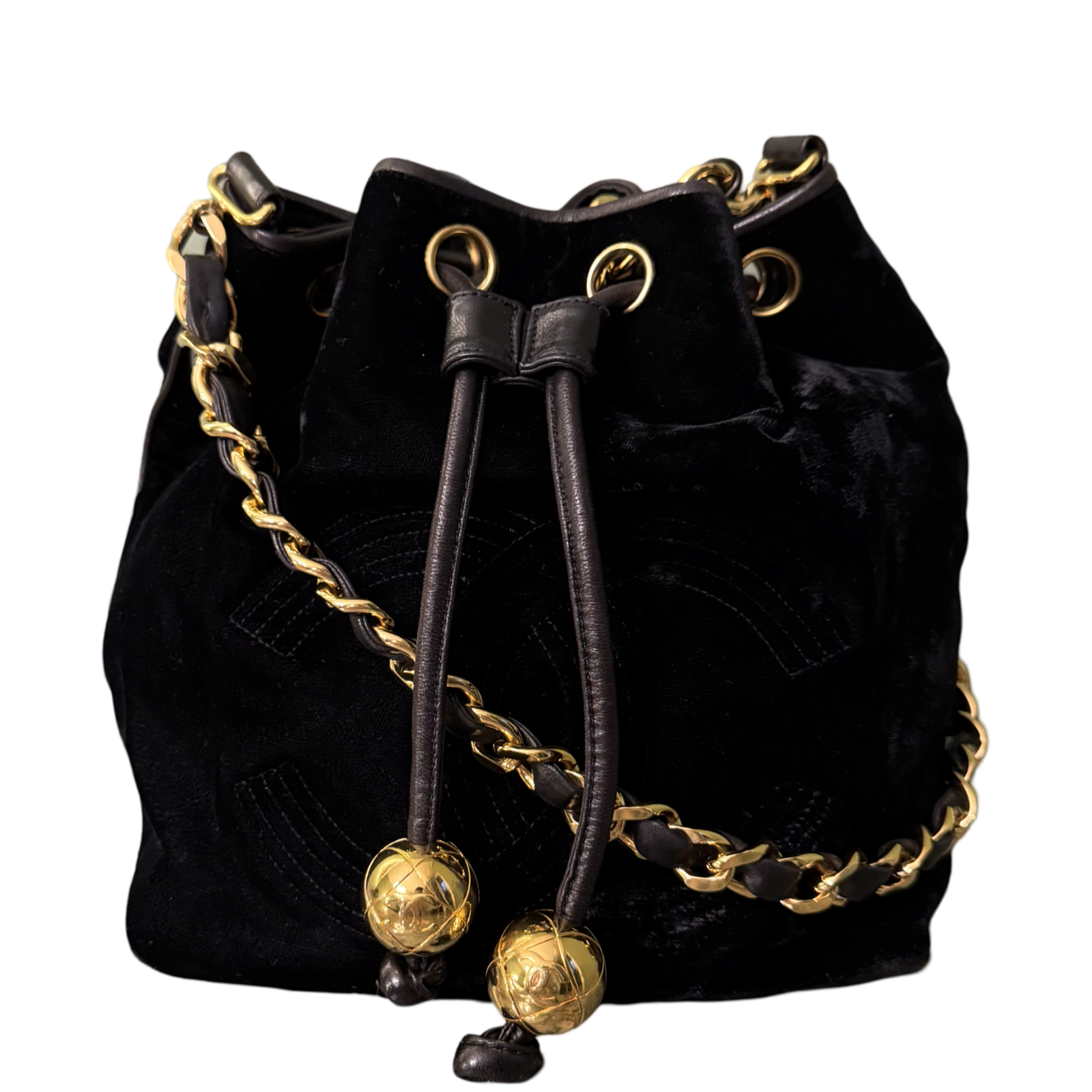 CHANEL BLACK VELVET BUCKET CROSSBODY BAG