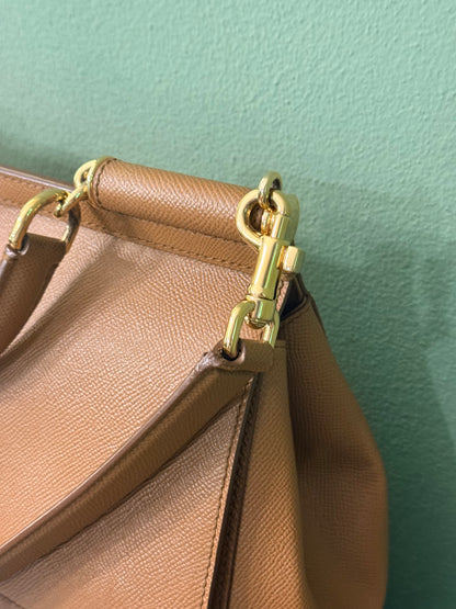 DOLCE & GABBANA TAN LARGE MISS SICILY HANDBAG