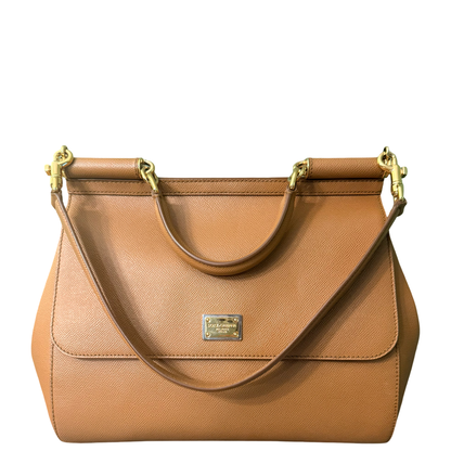 DOLCE & GABBANA TAN LARGE MISS SICILY HANDBAG