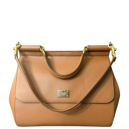 DOLCE & GABBANA TAN LARGE MISS SICILY HANDBAG