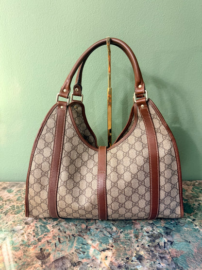 GUCCI BROWN GG SUPREME BARDOT HANDBAG