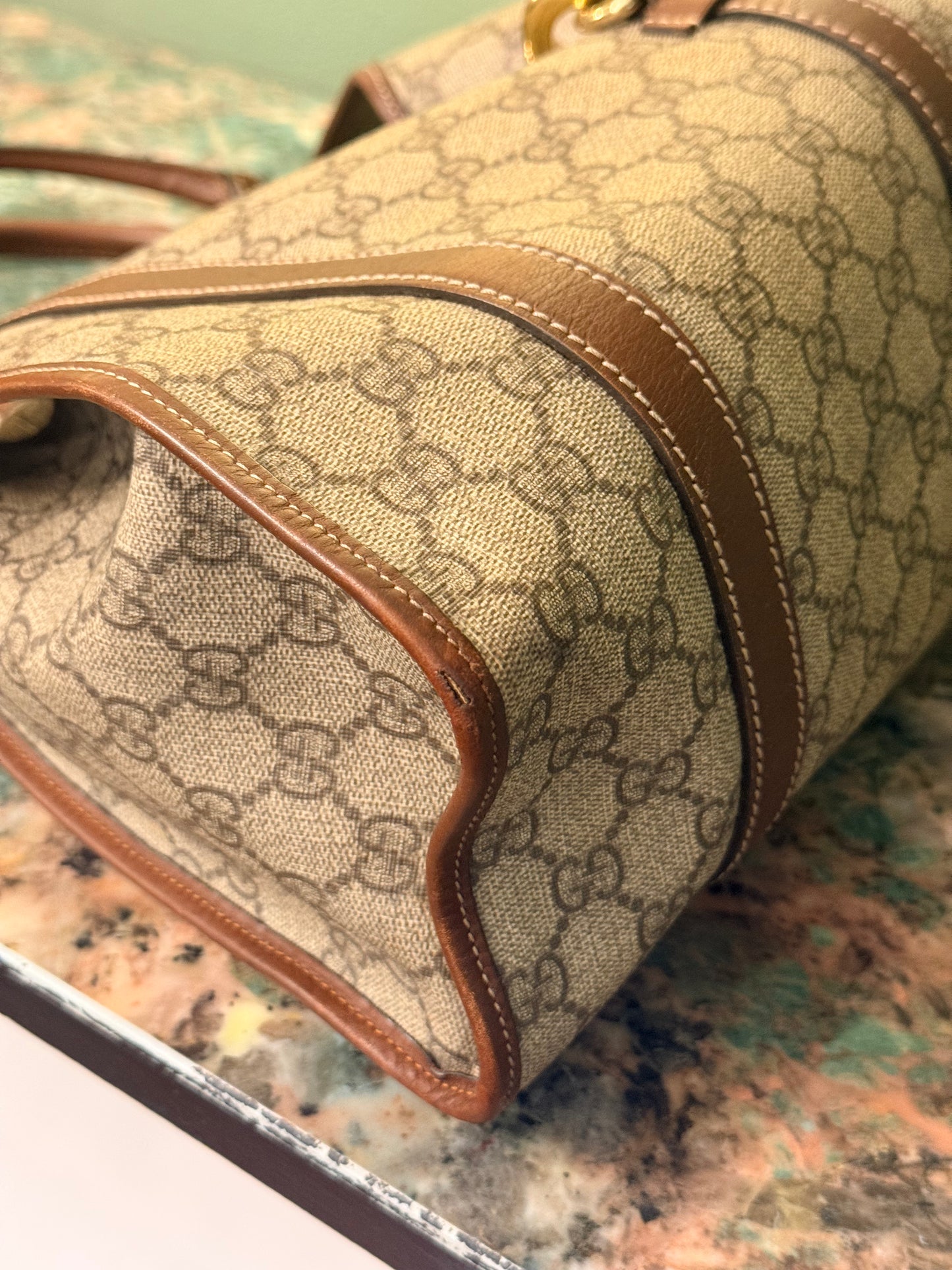 GUCCI BROWN GG SUPREME BARDOT HANDBAG