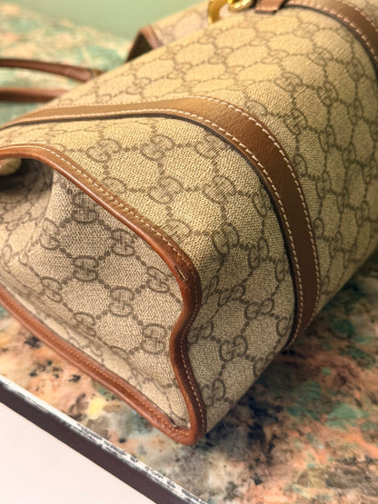GUCCI BROWN GG SUPREME BARDOT HANDBAG