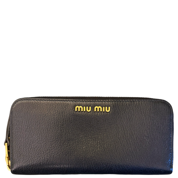 MIU MIU BLACK LEATHER ZIPPY WALLET