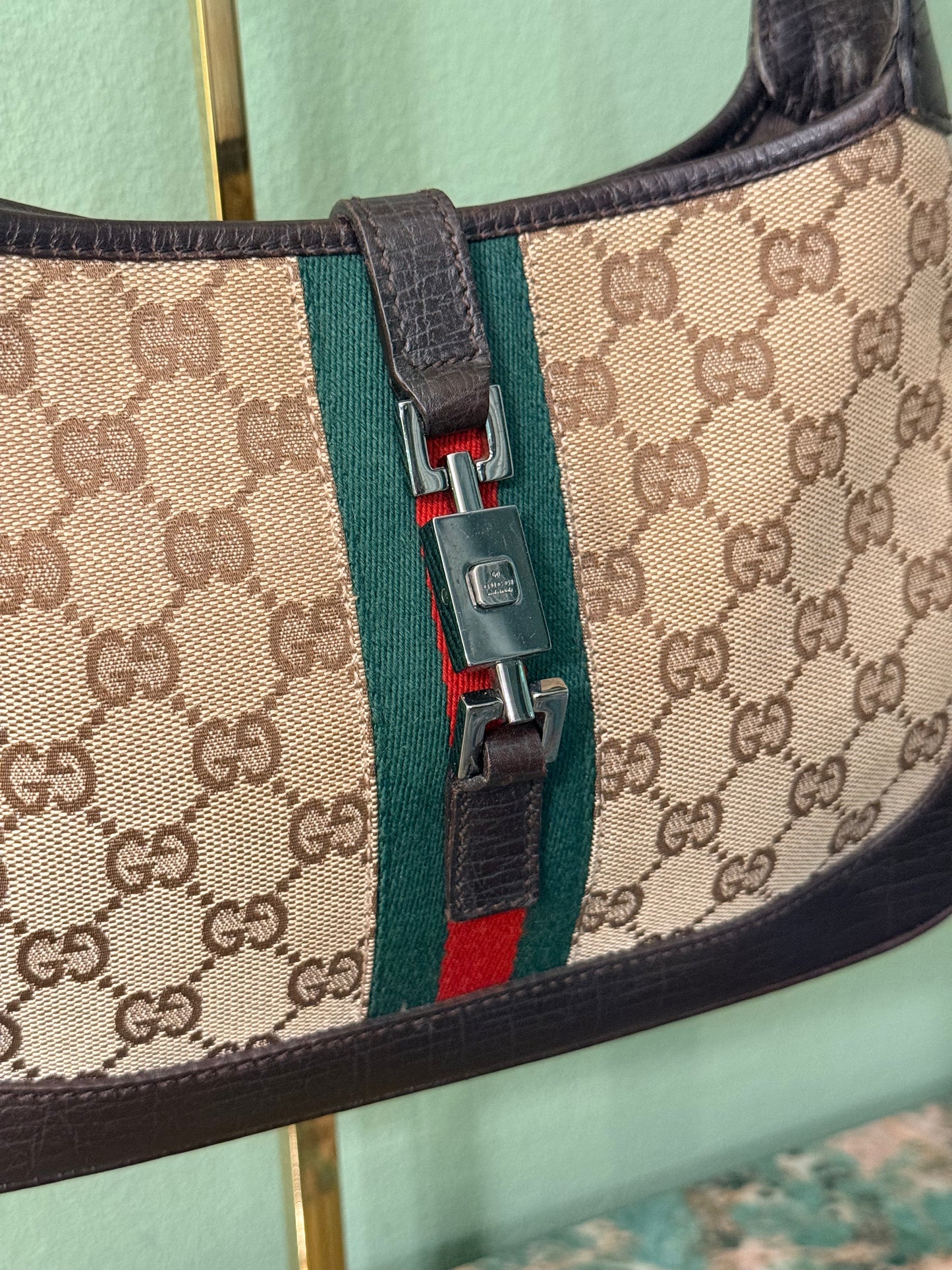 GUCCI BROWN MONOGRAM SMALL JACKIE SHOULDER BAG