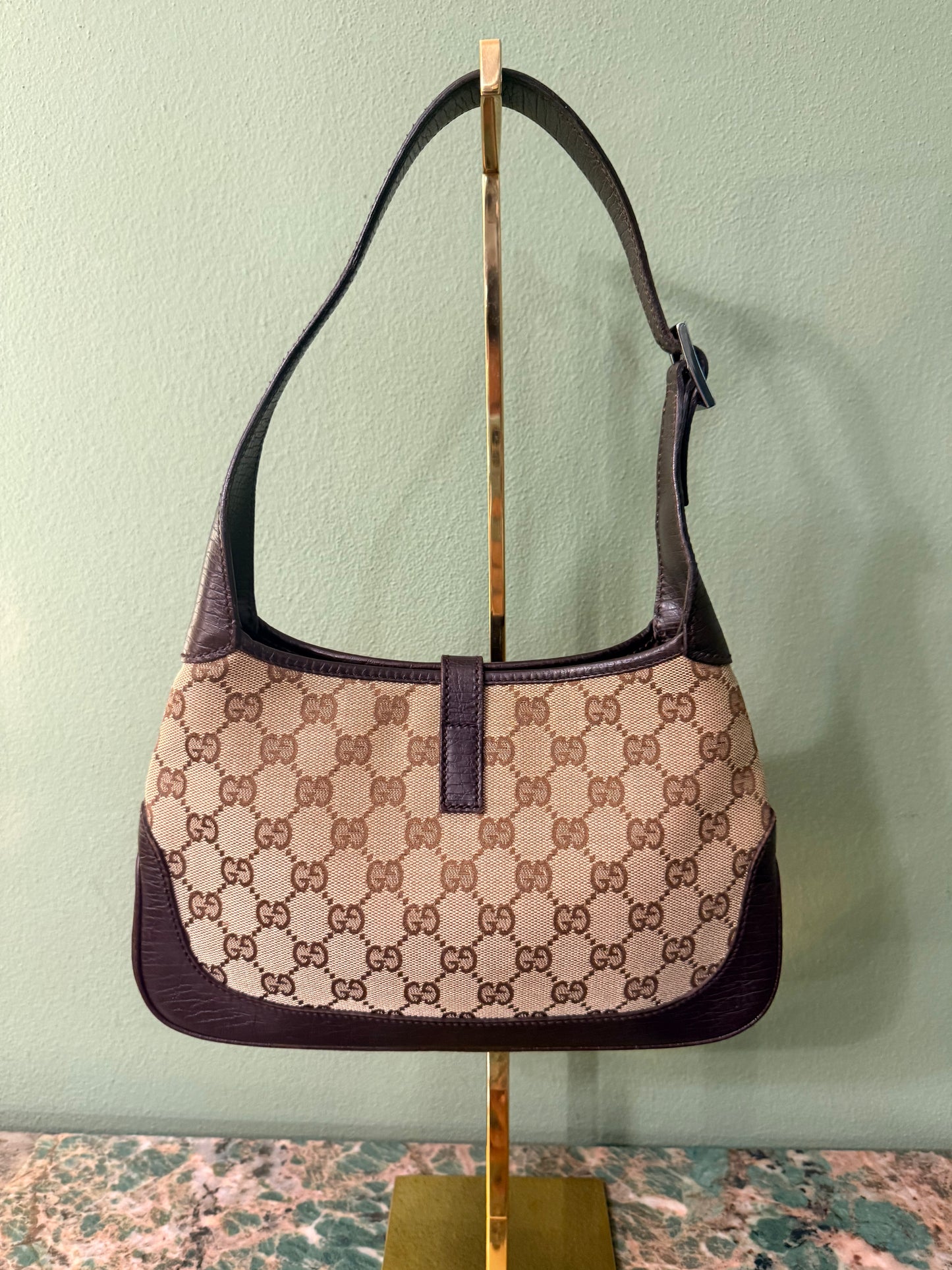 GUCCI BROWN MONOGRAM SMALL JACKIE SHOULDER BAG