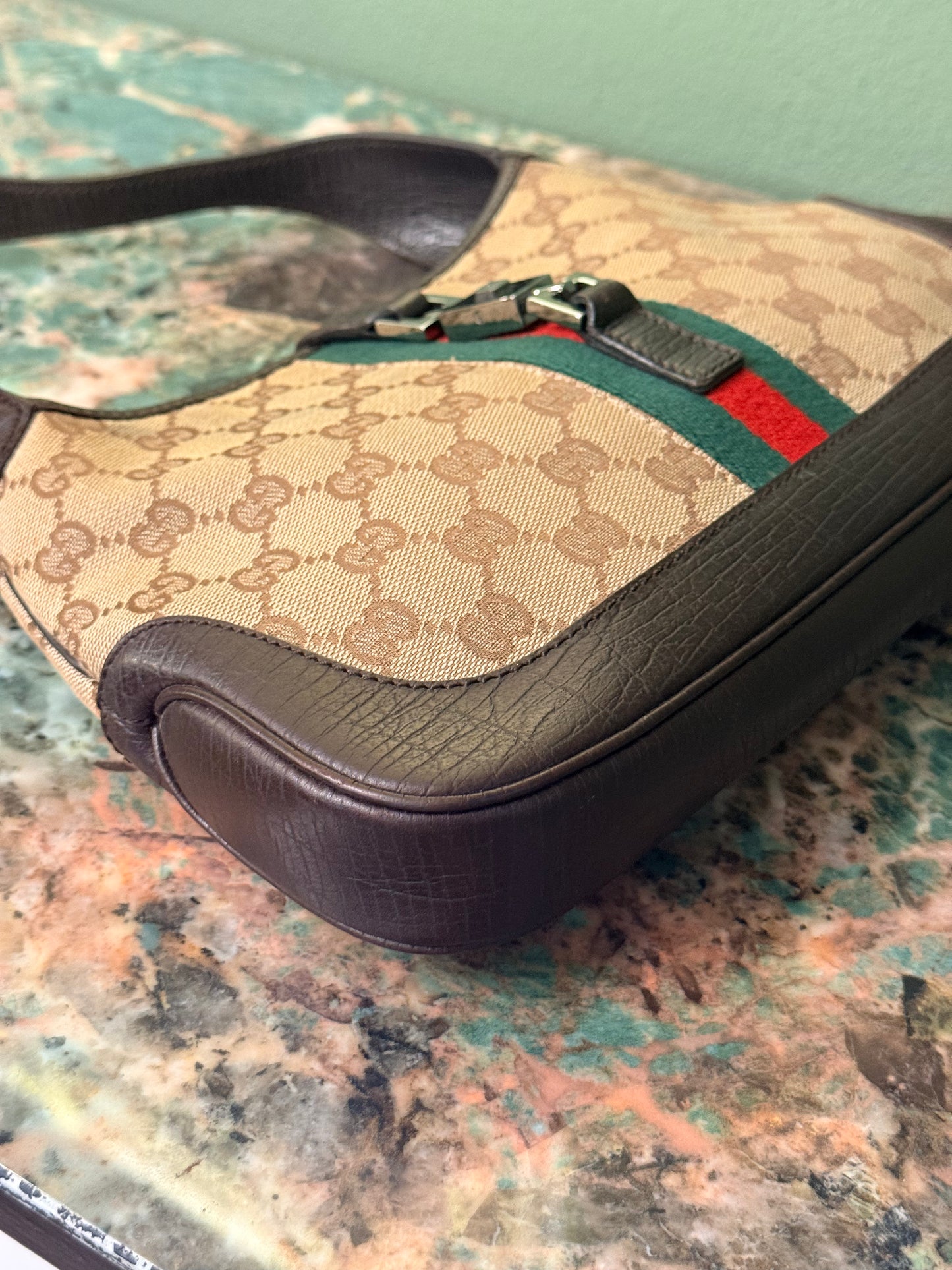 GUCCI BROWN MONOGRAM SMALL JACKIE SHOULDER BAG