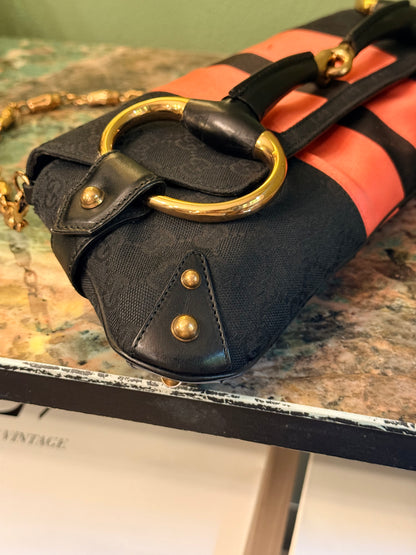 GUCCI BLACK MONOGRAM LARGE HORSEBIT CHAIN SHOULDER BAG