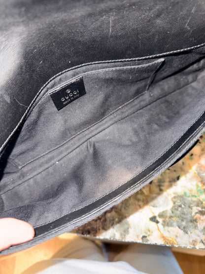 GUCCI BLACK MONOGRAM LARGE HORSEBIT CHAIN SHOULDER BAG