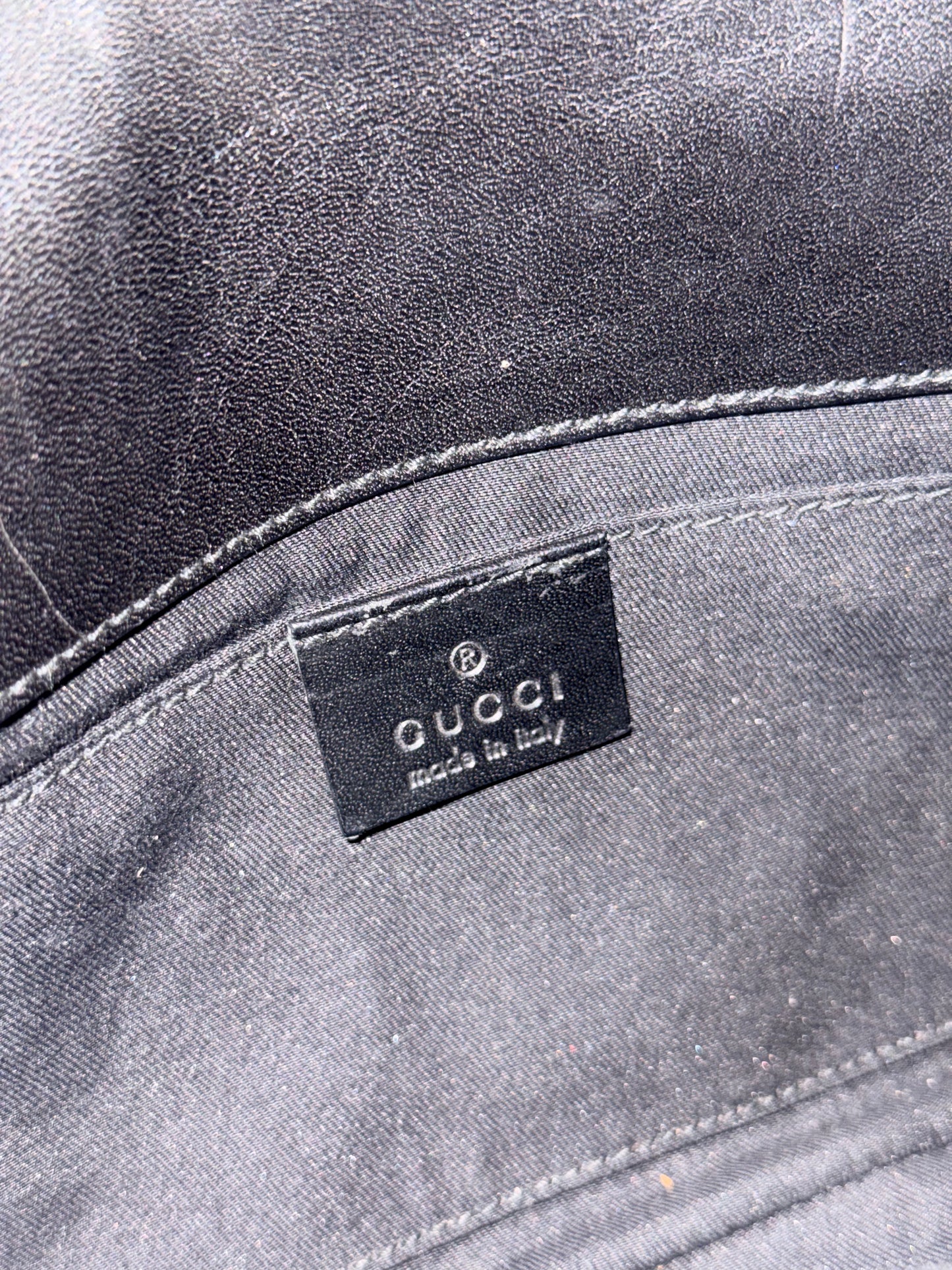GUCCI BLACK MONOGRAM LARGE HORSEBIT CHAIN SHOULDER BAG