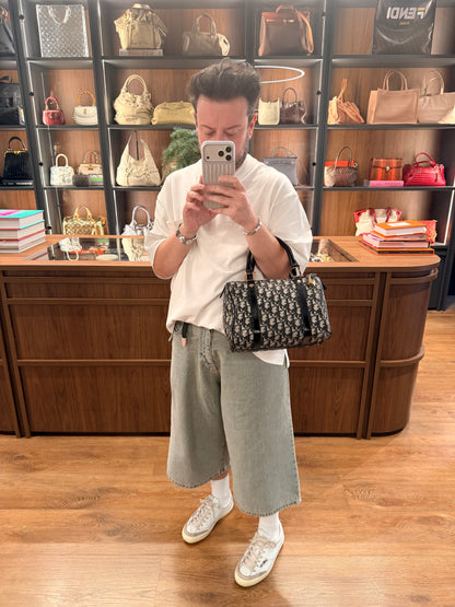 DIOR BLACK OBLIQUE CANVAS TROTTER BOSTON BAG