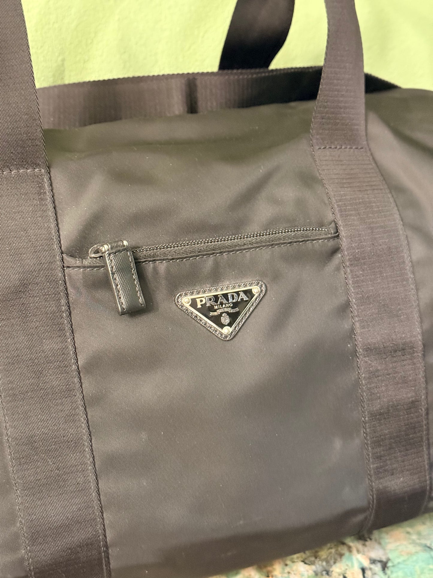 PRADA BLACK NYLON ROUND TRAVEL BAG