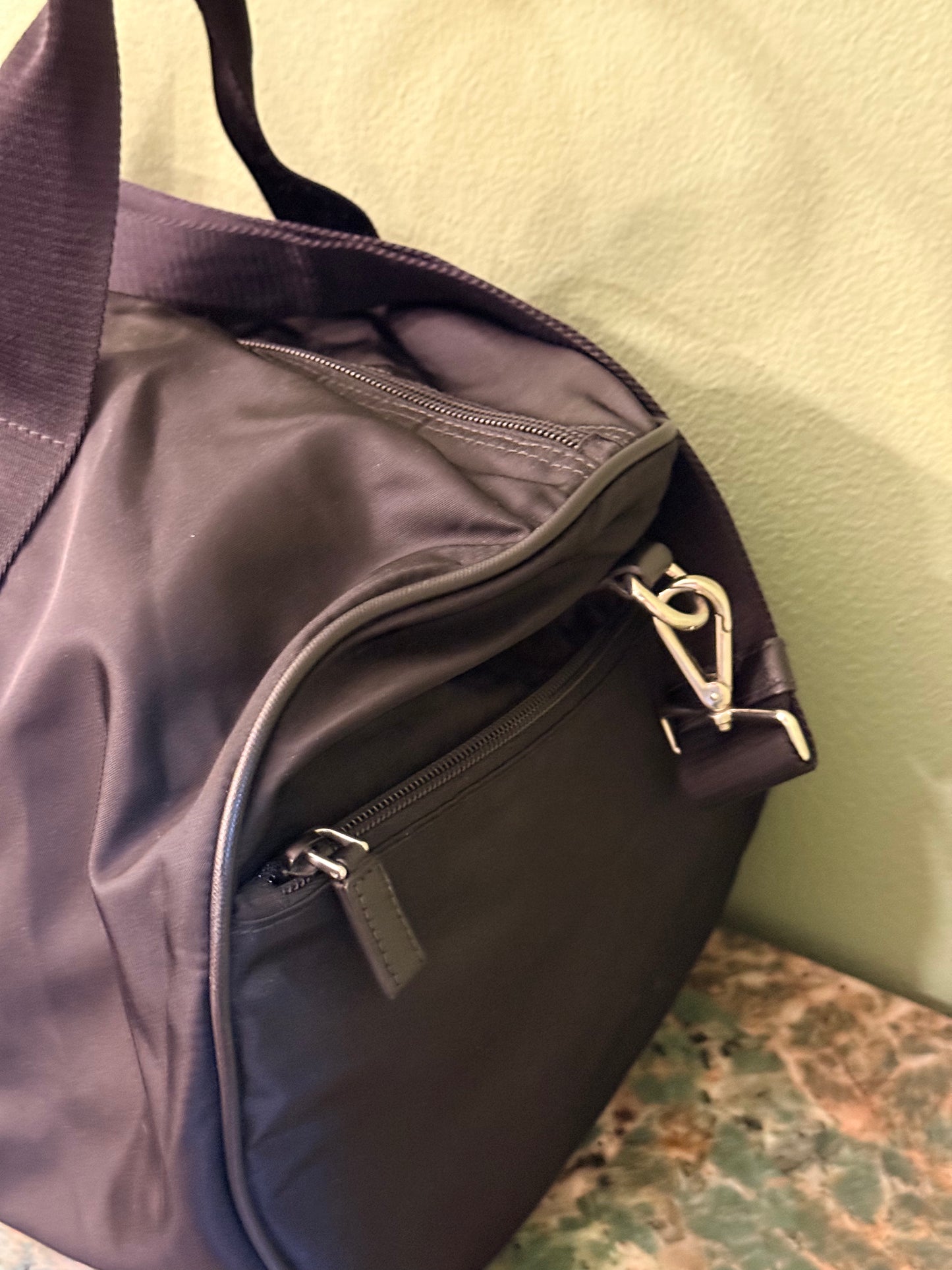 PRADA BLACK NYLON ROUND TRAVEL BAG