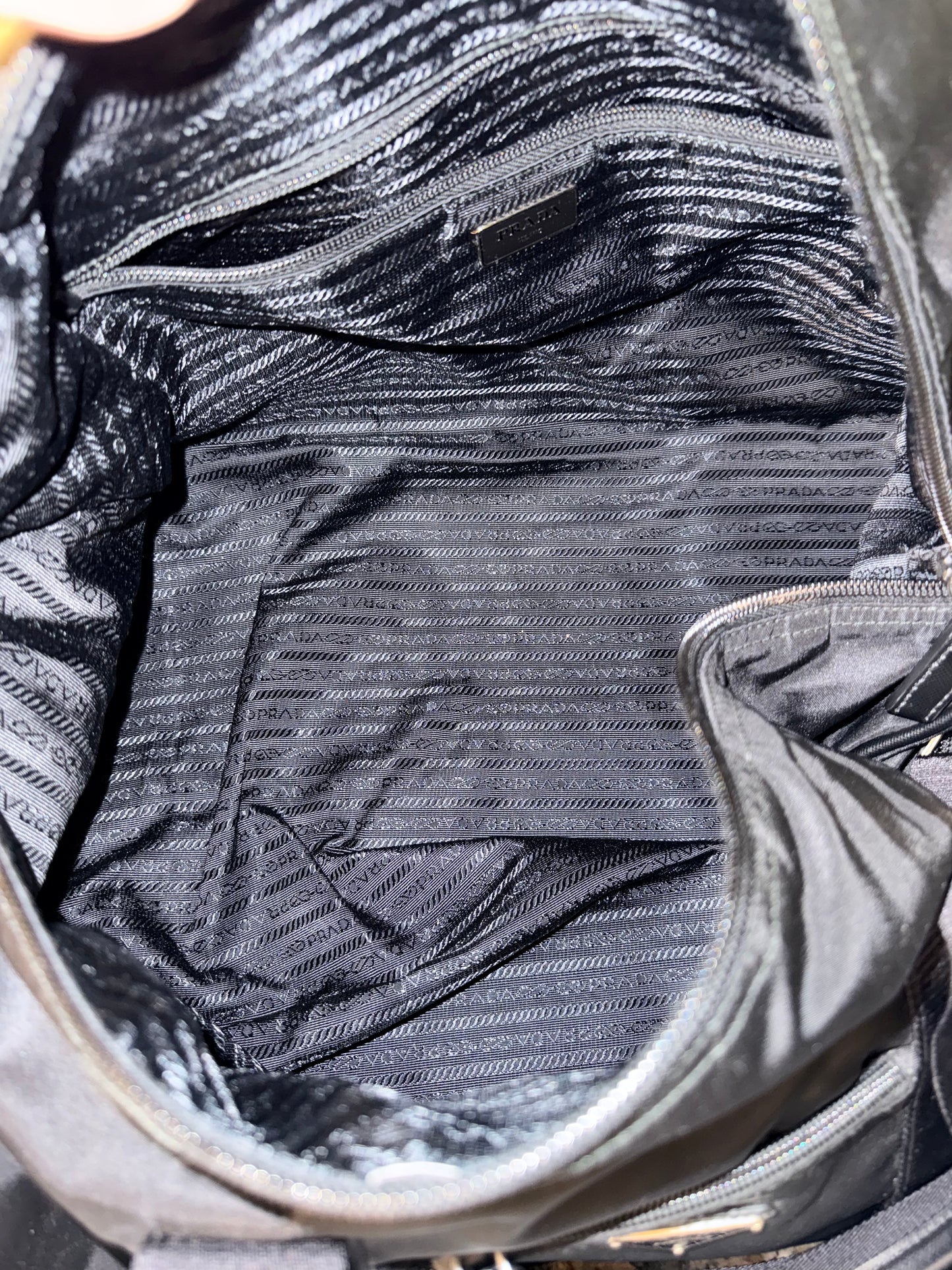 PRADA BLACK NYLON ROUND TRAVEL BAG