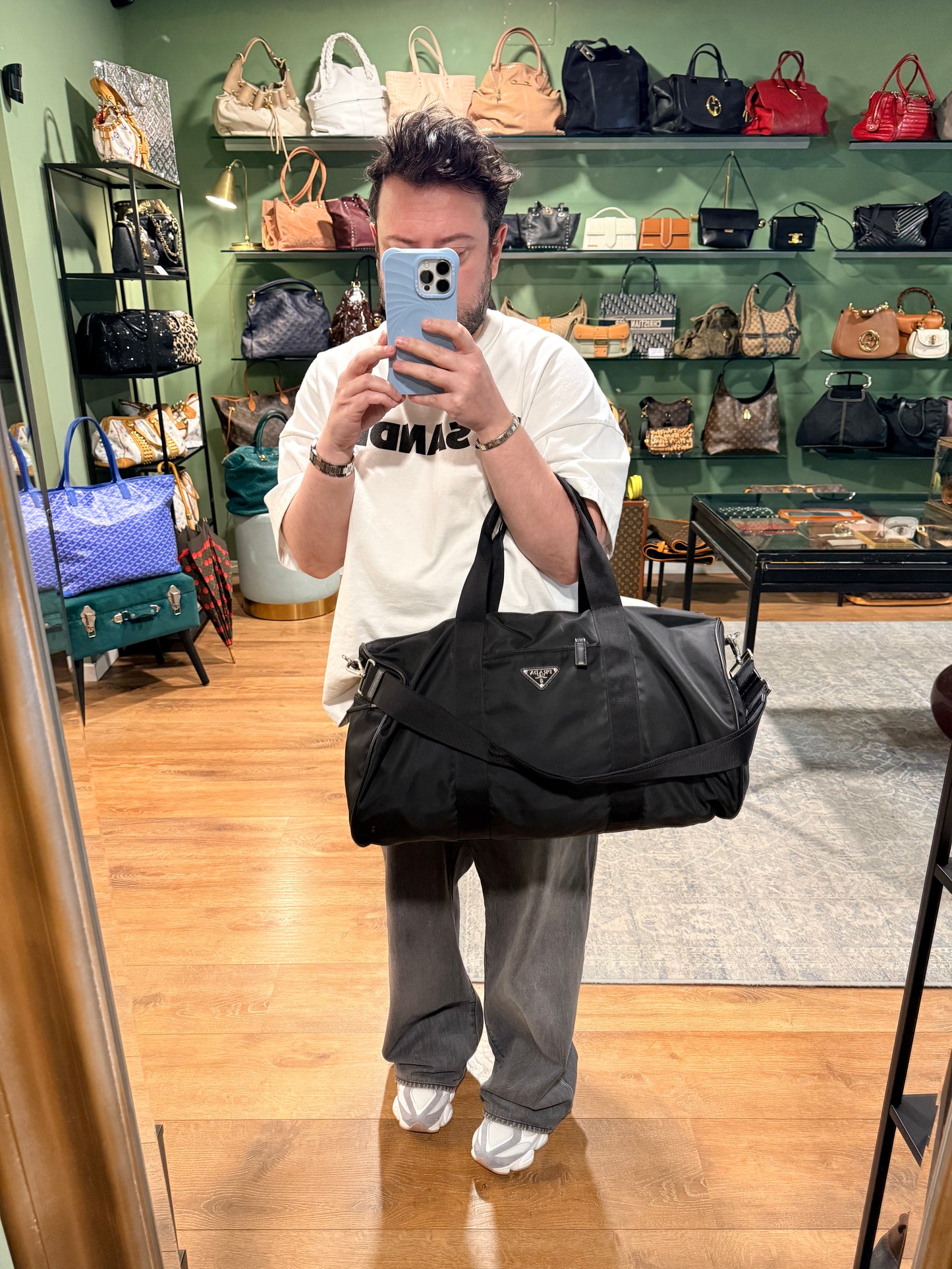 PRADA BLACK NYLON ROUND TRAVEL BAG
