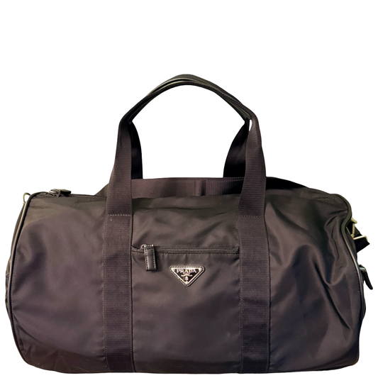 PRADA BLACK NYLON ROUND TRAVEL BAG