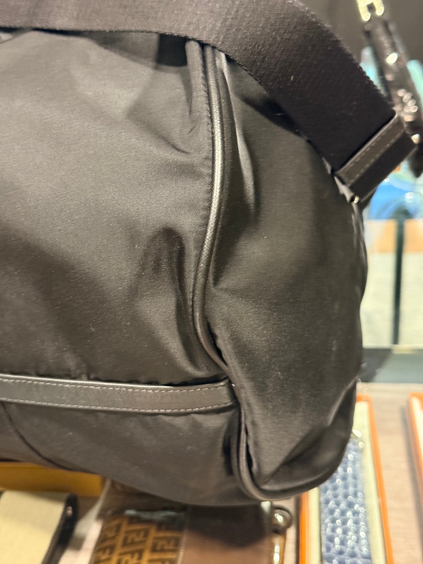 PRADA BLACK NYLON ROUND TRAVEL BAG